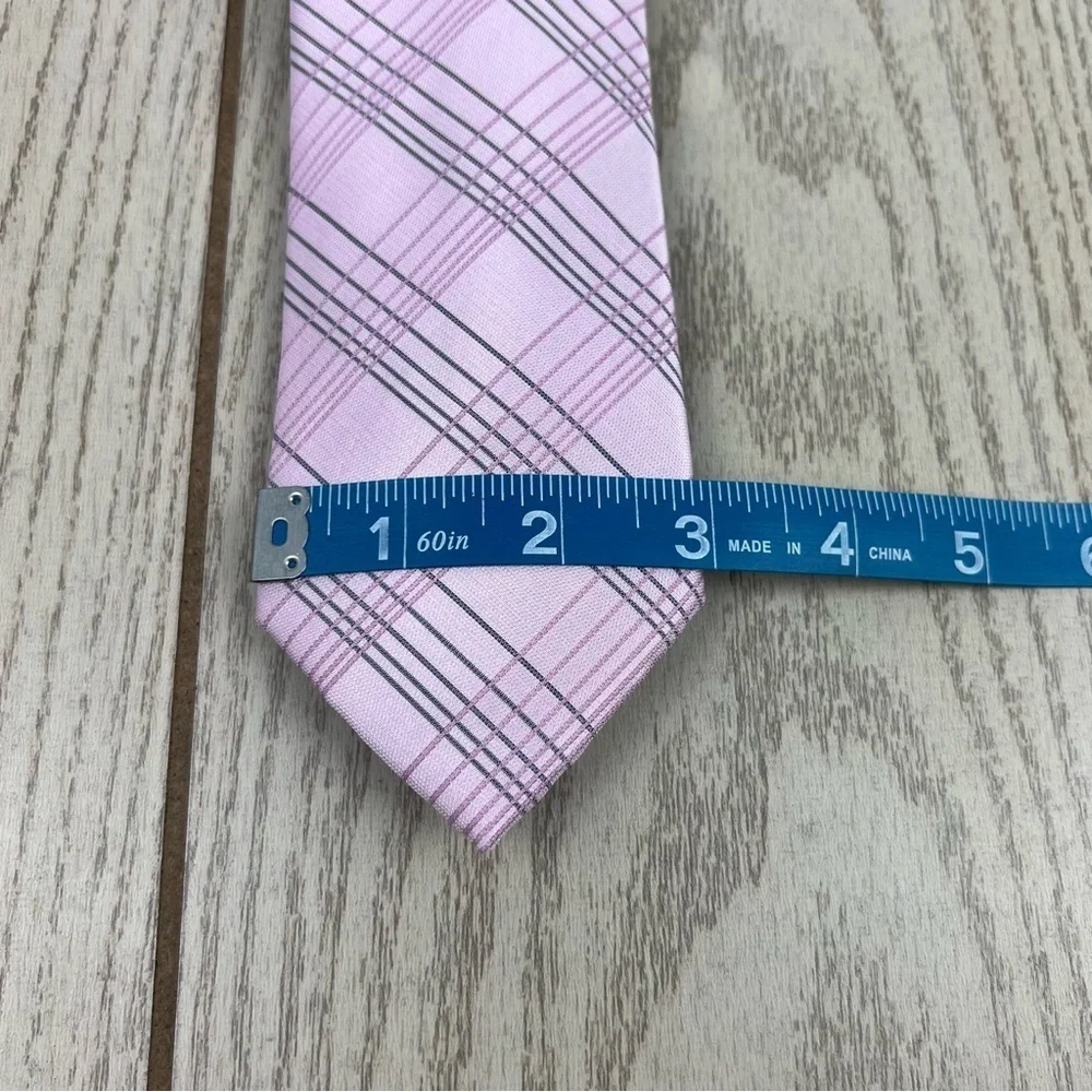 591 - Calvin Klein Tie 650 Pink Plaid CK21100036 Silk Blend MSRP $69.50